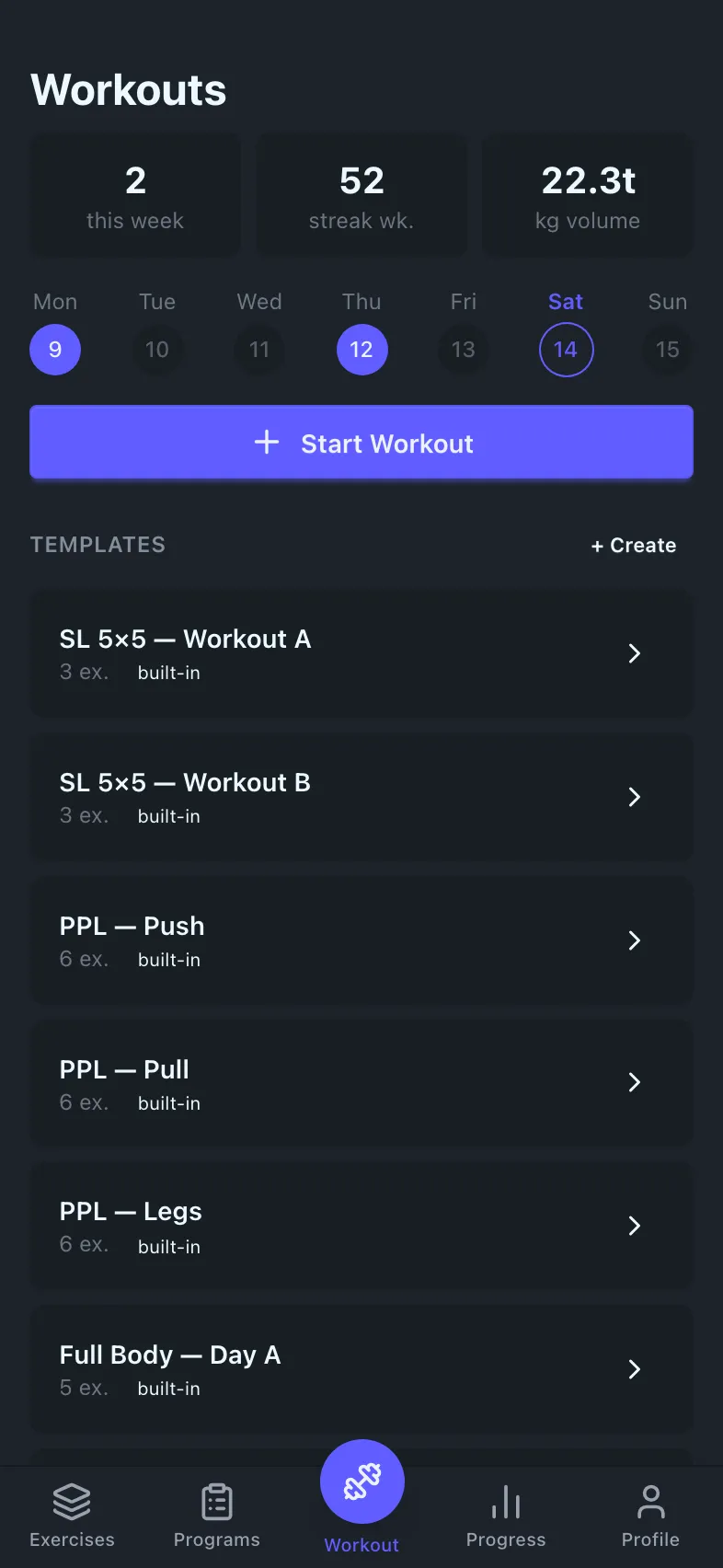 STRN — workout tracking screen